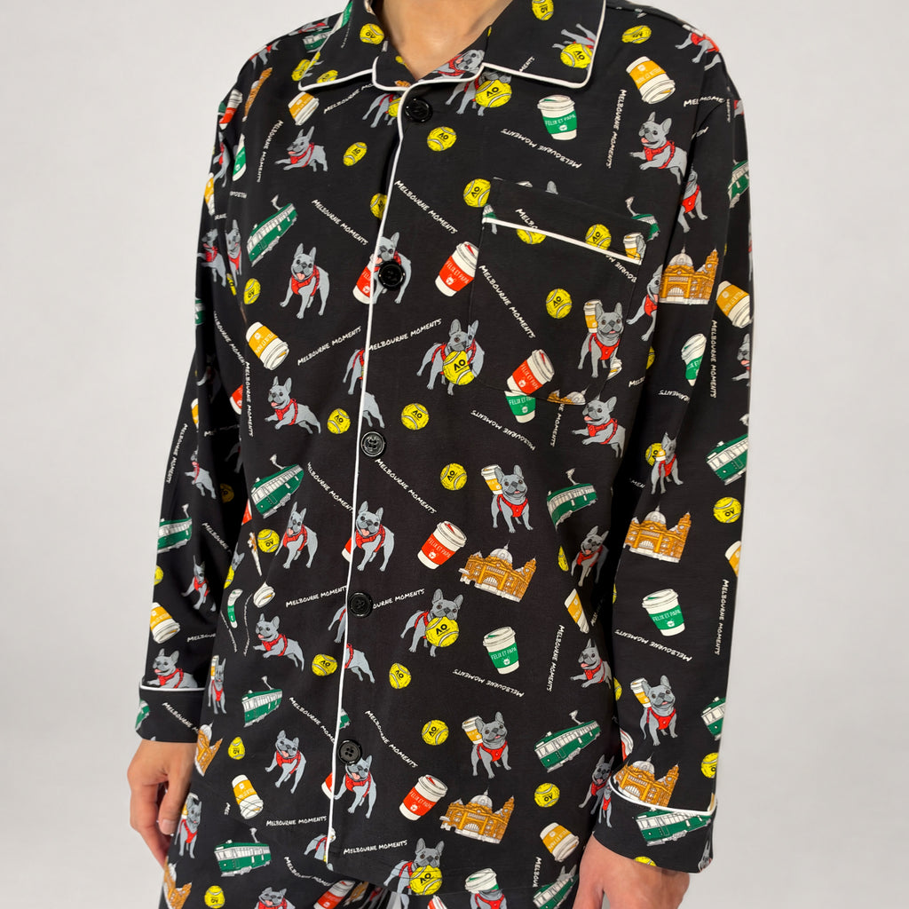 メンズ Melbourne Days Pyjamas ブラック　シャツ 着用イメージ