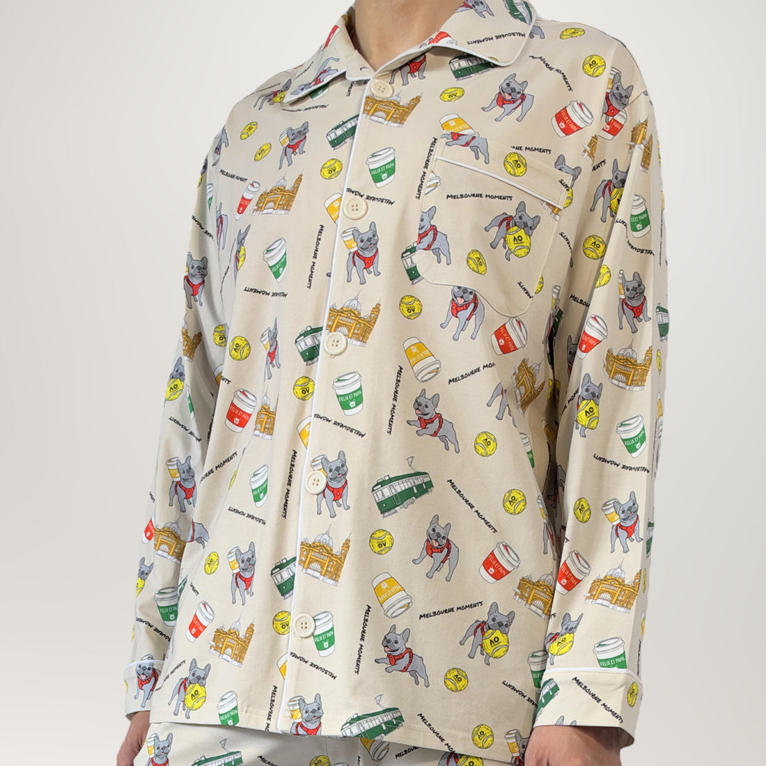 メンズ Melbourne Days Pyjamas クリーム　シャツ 着用イメージ