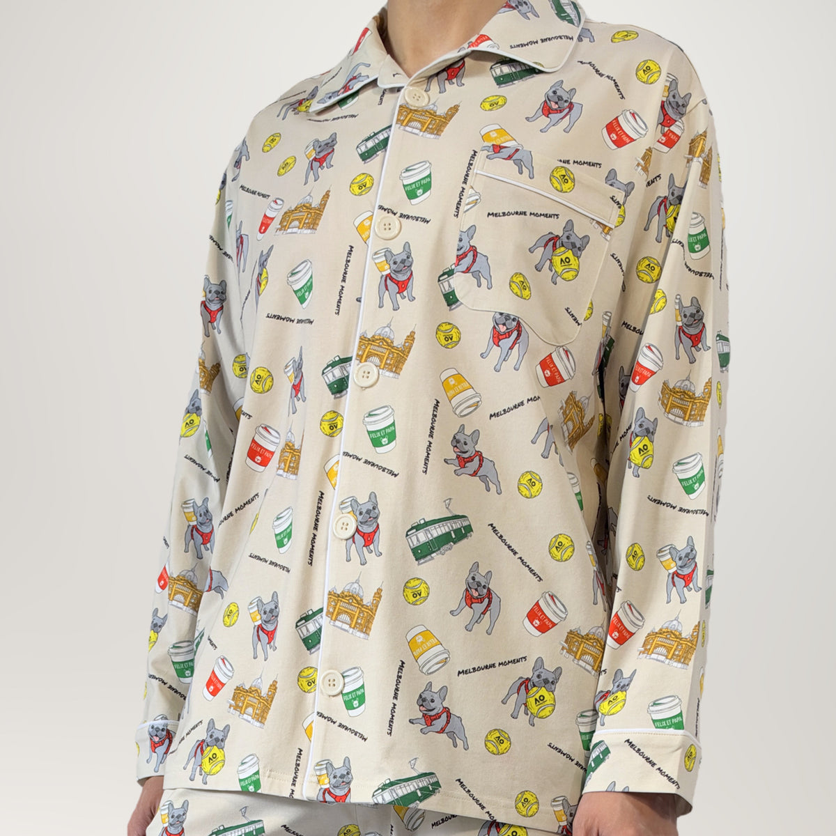 メンズ Melbourne Days Pyjamas クリーム　シャツ 着用イメージ