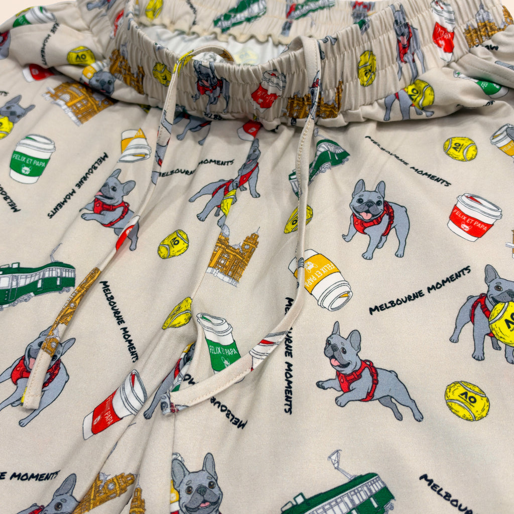 メンズ Melbourne Days Pyjamas クリーム　パンツのウエストと内側で結ぶ紐