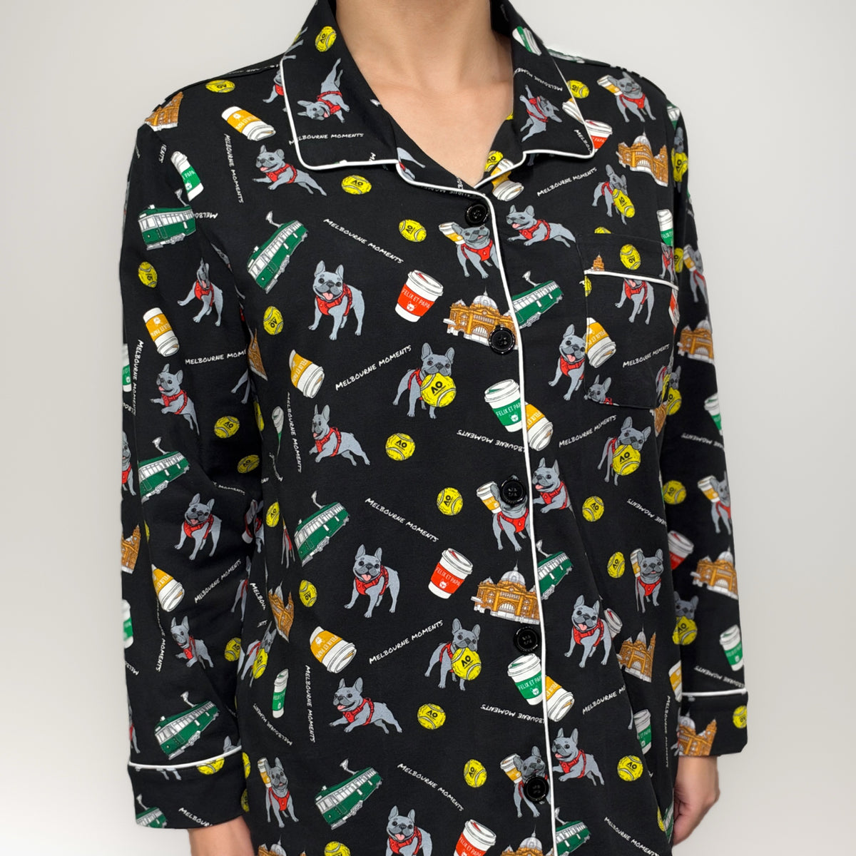 ウィメンズ Melbourne Days Pyjamas ブラック　シャツ 着用イメージ